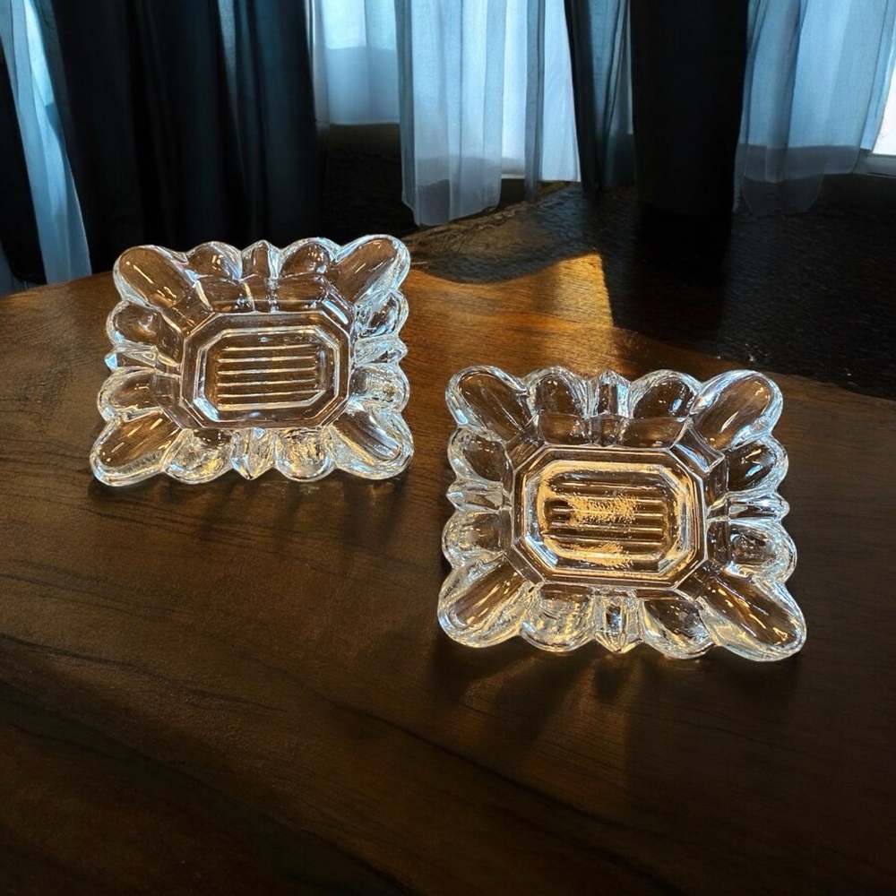 Vintage Westmoreland Clear Glass Ashtrays / Trinket Dishes - Set of 2
